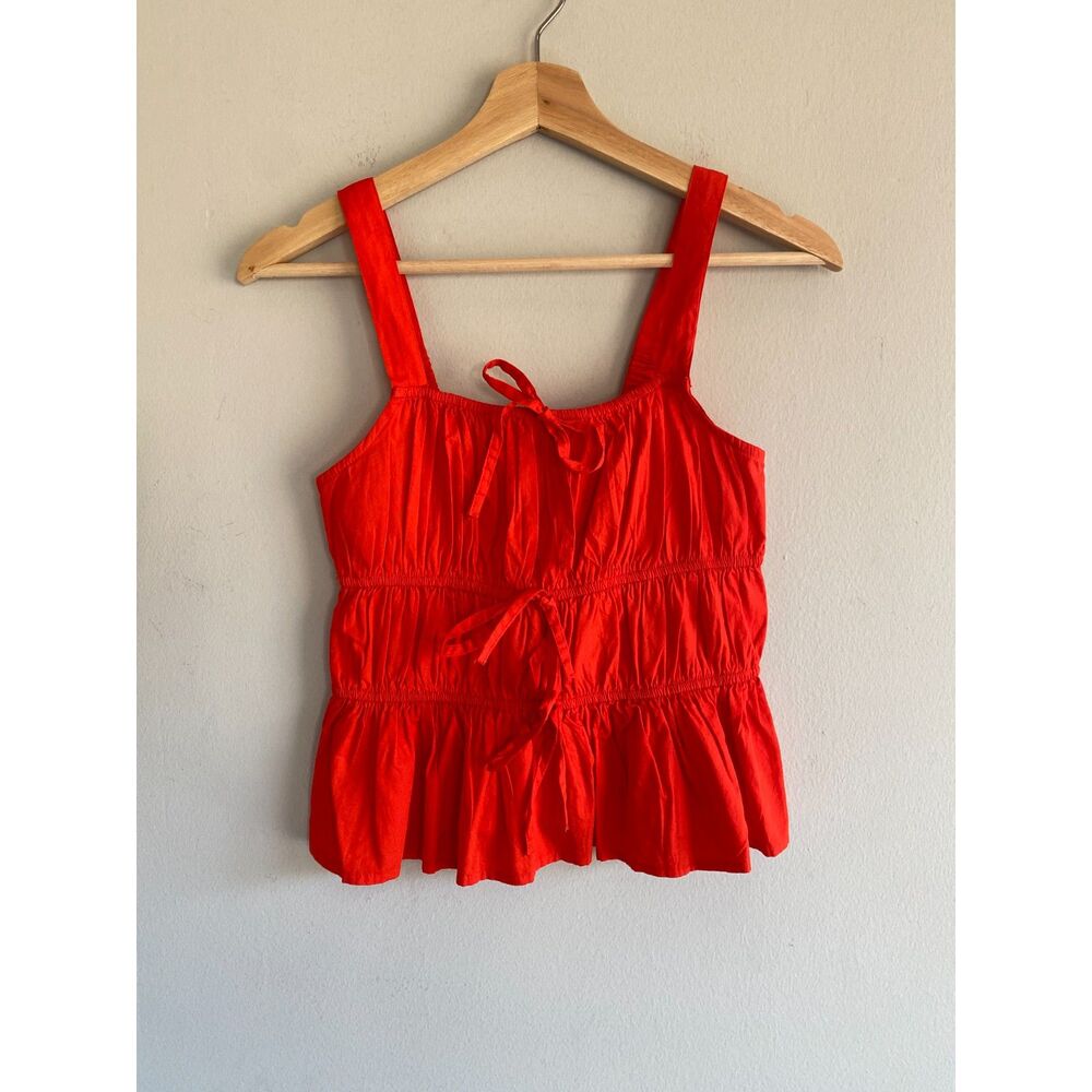 NWOT Sim & Sam Red Ruched Tiered PeplumTank Blouse With Bows Medium